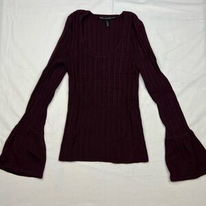 WHBM White House Black Market wine bell sleeve sweater Ribbed Burgundy - Medium